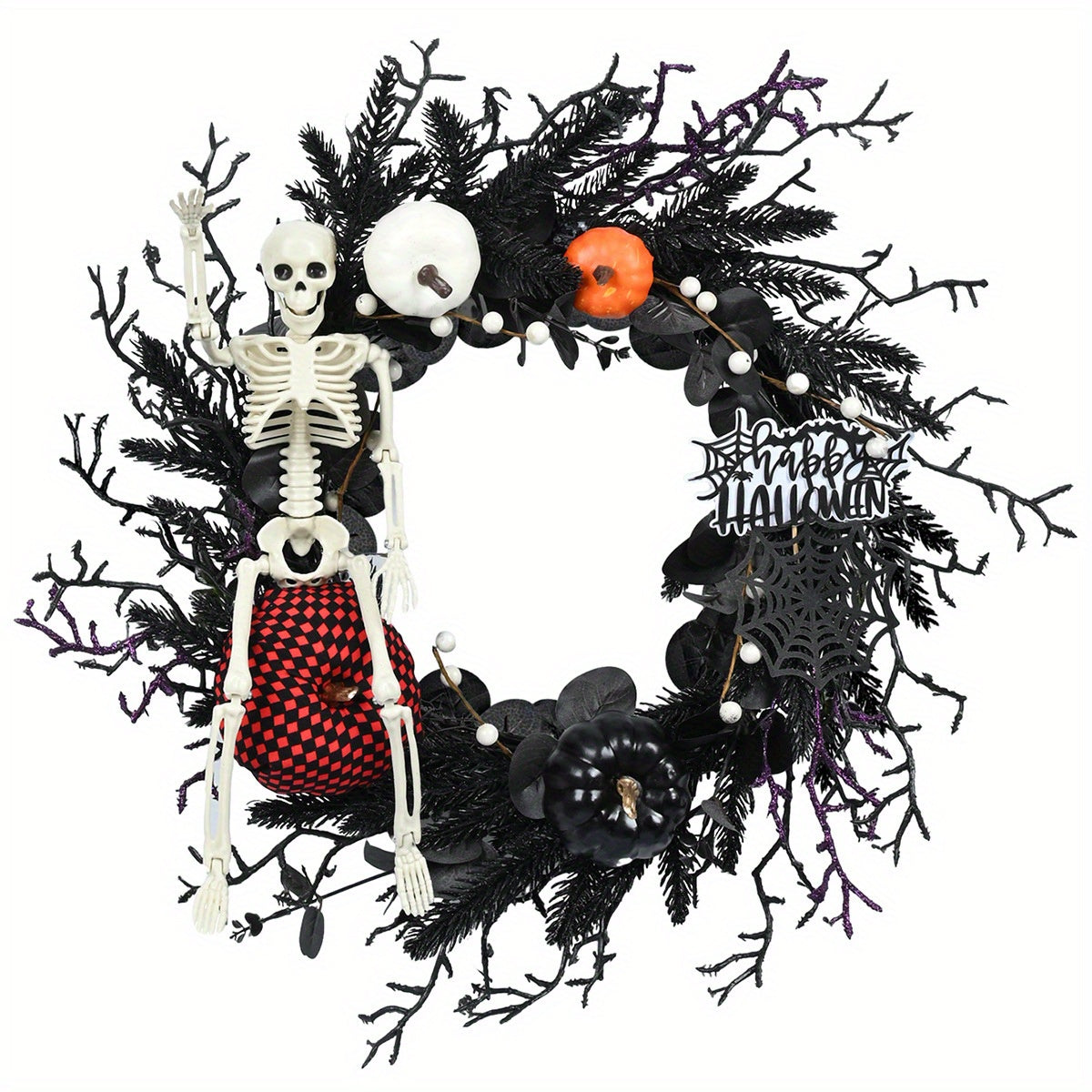 Gothic Halloween Wreath  Skeleton Pumpkin Door Decor - Product detail 4