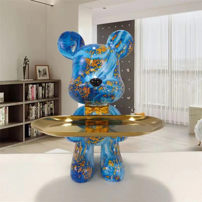 Urban Art Bear Sculpture  Graffiti Design With Gold Tray - Product example