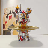 Urban Art Bear Sculpture  Graffiti Design With Gold Tray - Product detail 7