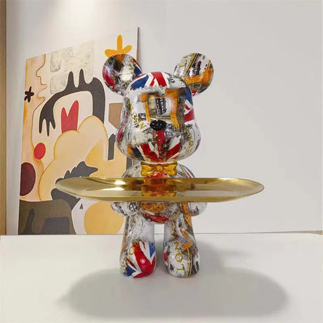 Urban Art Bear Sculpture  Graffiti Design With Gold Tray - Product detail 7