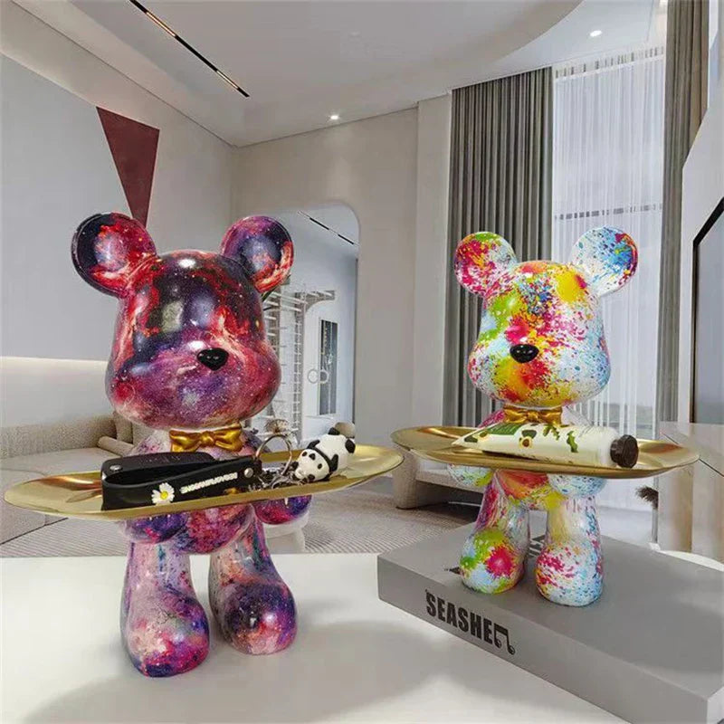 Urban Art Bear Sculpture  Graffiti Design With Gold Tray - Product detail 6