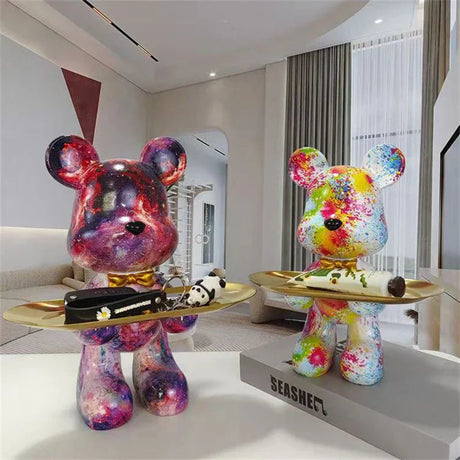 Urban Art Bear Sculpture  Graffiti Design With Gold Tray - Product detail 6