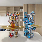 Urban Art Bear Sculpture  Graffiti Design With Gold Tray - Detailed view