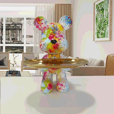 Urban Art Bear Sculpture  Graffiti Design With Gold Tray - Product detail 5