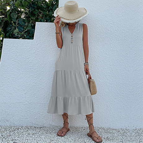 Bohemian Summer Dress  V-Neck Tiered Maxi with Button Detail - Product detail 11