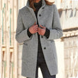 Wool Winter Coat  Stand Collar Gray Design - Product showcase