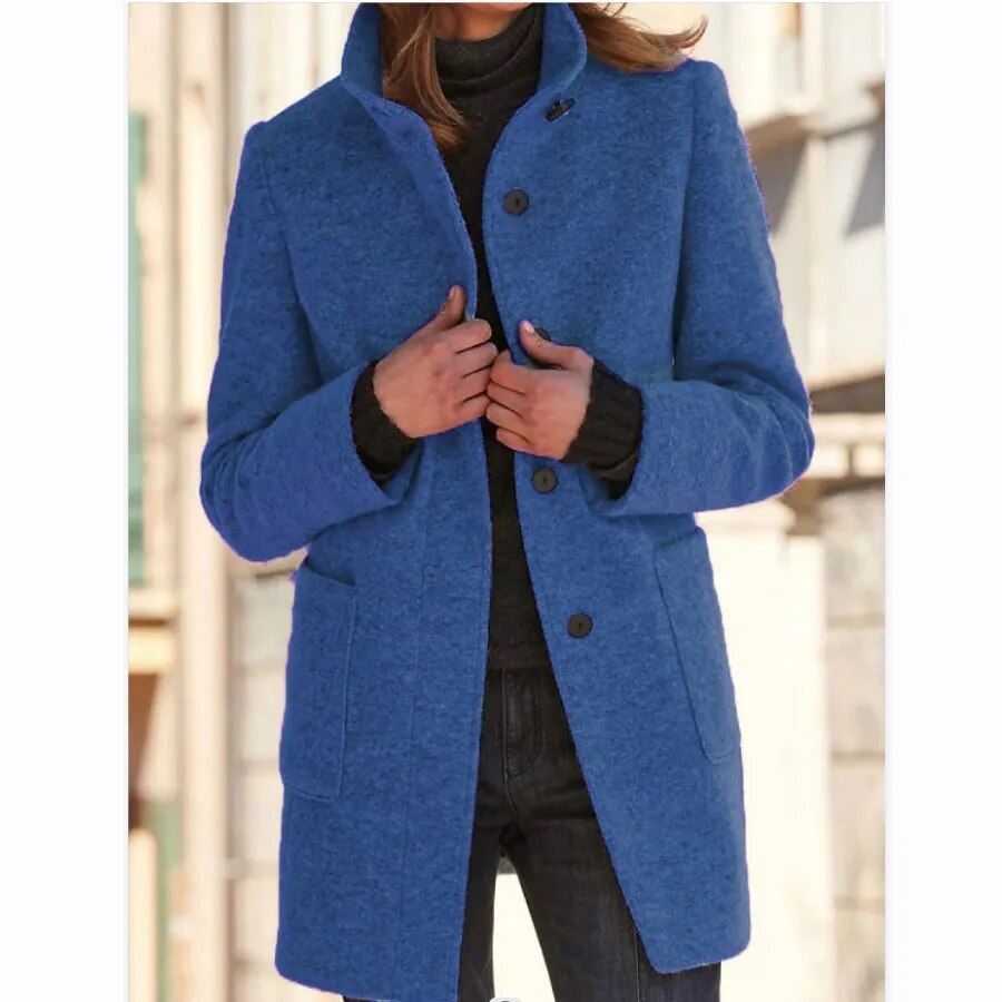Wool Winter Coat  Stand Collar Gray Design - Detailed view