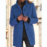 Wool Winter Coat  Stand Collar Gray Design - Detailed view