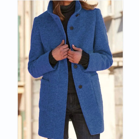 Wool Winter Coat  Stand Collar Gray Design - Detailed view