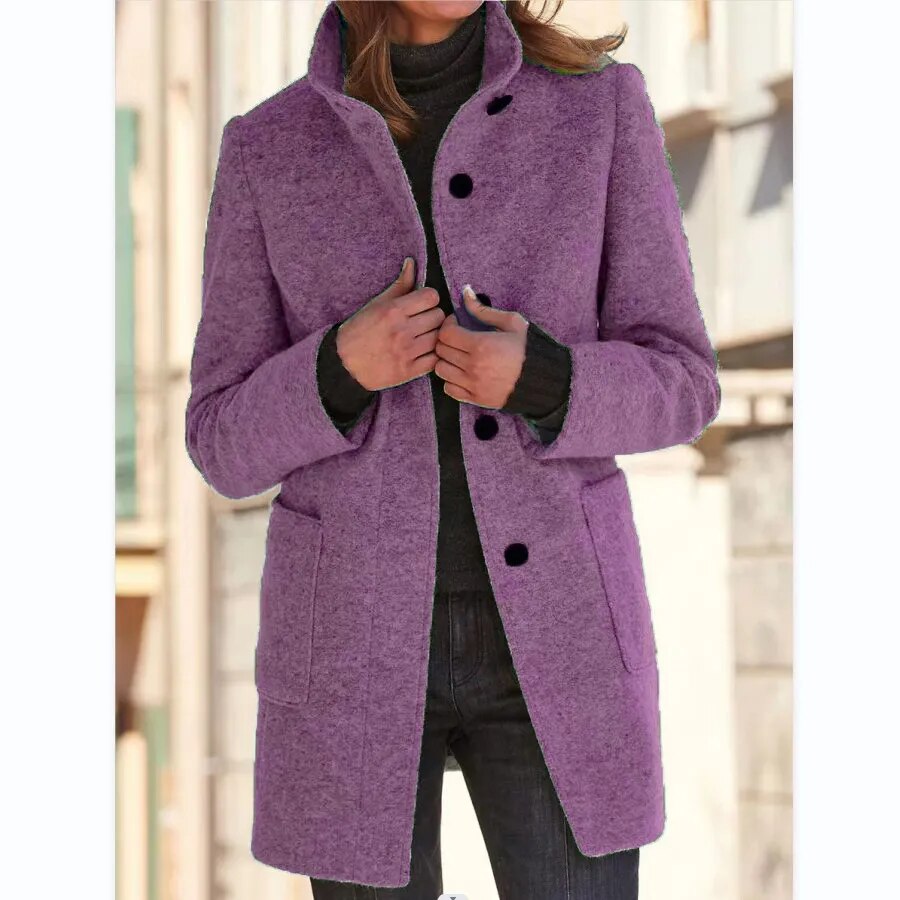 Wool Winter Coat  Stand Collar Gray Design - Product detail 4