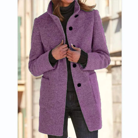 Wool Winter Coat  Stand Collar Gray Design - Product detail 4