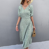 Floral Wrap Midi Dress  Sage Green Spotted Pattern - Product detail 6