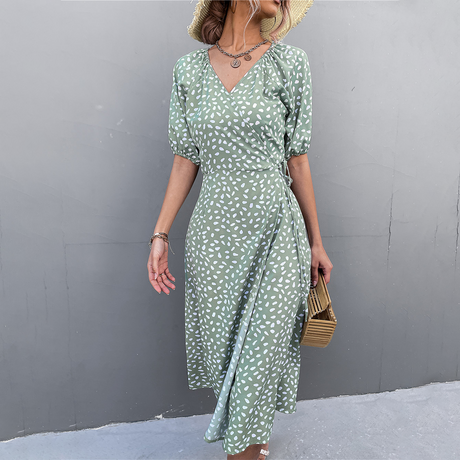 Floral Wrap Midi Dress  Sage Green Spotted Pattern - Product detail 6
