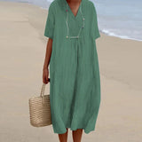 Summer Linen Midi Dress  V-Neck Loose Fit Design - Product detail 13