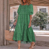Polka Dot Midi Dress  Puff Sleeve Summer Style - Detailed view