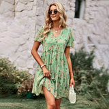 Floral Summer Mini Dress  V-Neck Tiered Design - Product detail 9