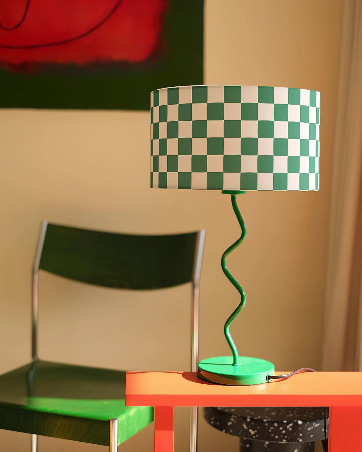 Retro Table Lamp  Green Checkerboard Pattern - Product detail 12