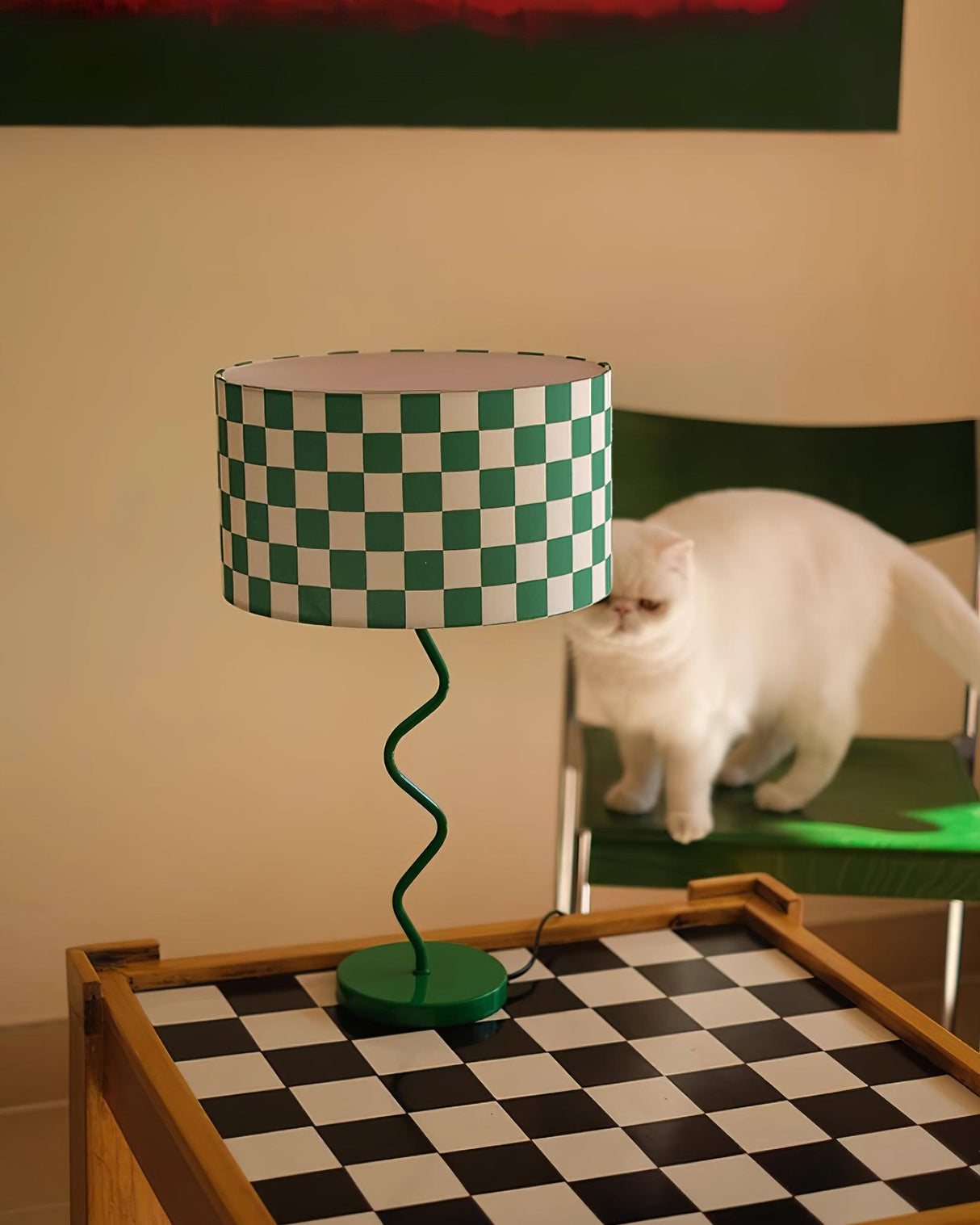 Retro Table Lamp  Green Checkerboard Pattern - Product detail 9