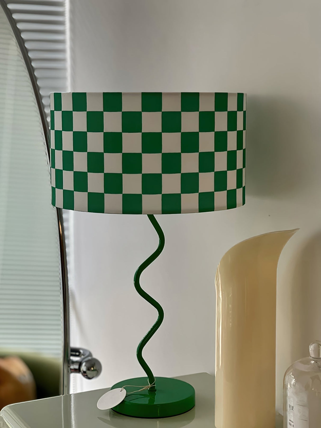 Retro Table Lamp  Green Checkerboard Pattern - Product detail 10