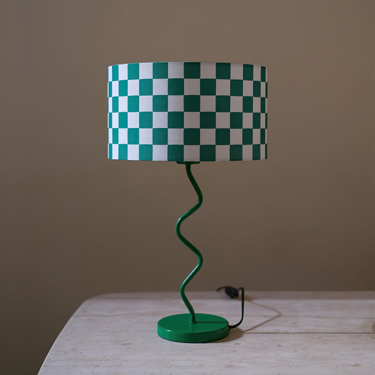 Retro Table Lamp  Green Checkerboard Pattern - Detailed view
