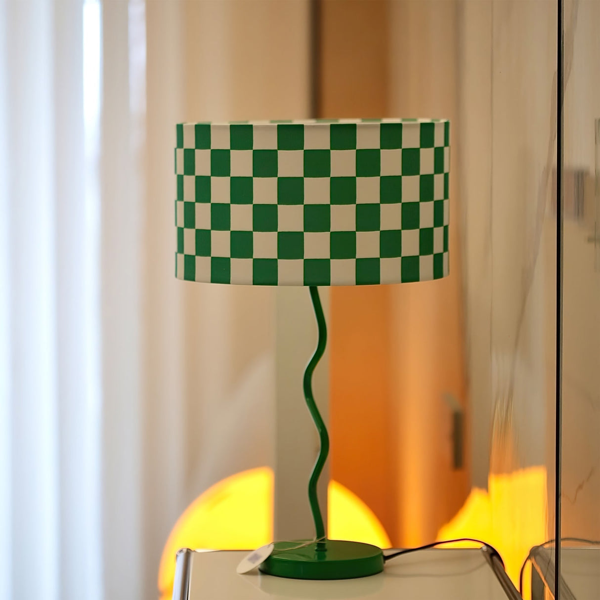 Retro Table Lamp  Green Checkerboard Pattern - Product example