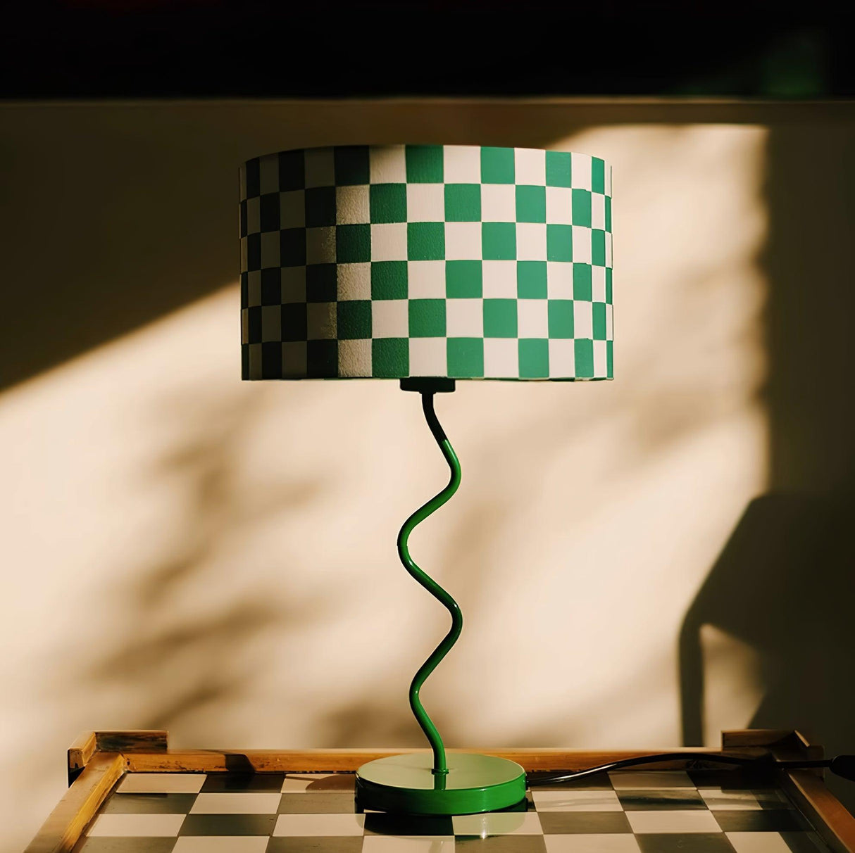 Retro Table Lamp  Green Checkerboard Pattern - Product detail 14