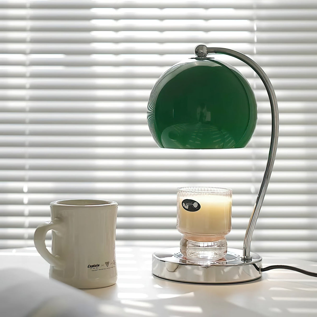 Modern Table Lamp  Glass Dome with Candle Platform - Detailed view