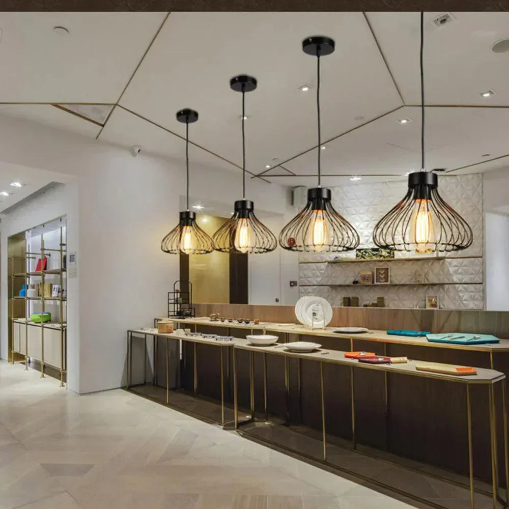 Industrial Pendant Light  Black Metal Cage Design - Product detail 5