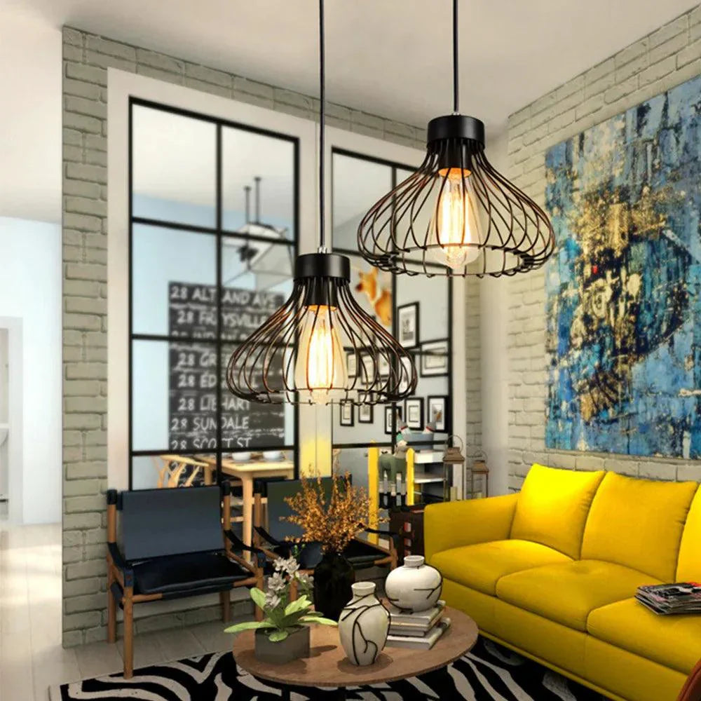 Industrial Pendant Light  Black Metal Cage Design - Product detail 6