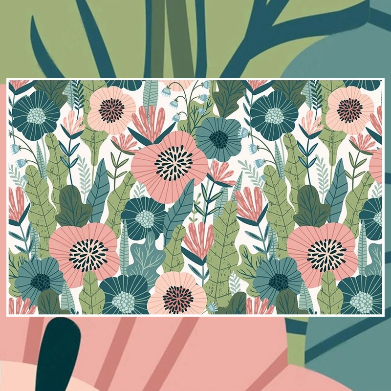 Floral Mural Wallpaper | Pink and Teal Botanical Pattern
