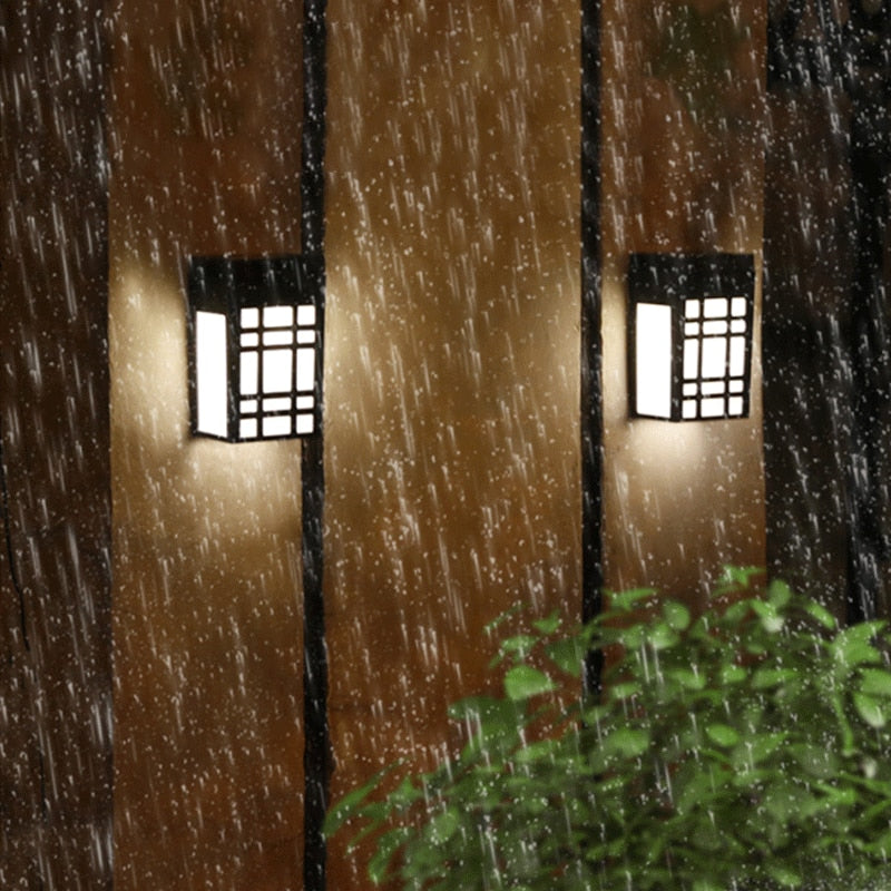 Japanese Solar Wall Light  Grid Pattern Outdoor Lamp - Product example