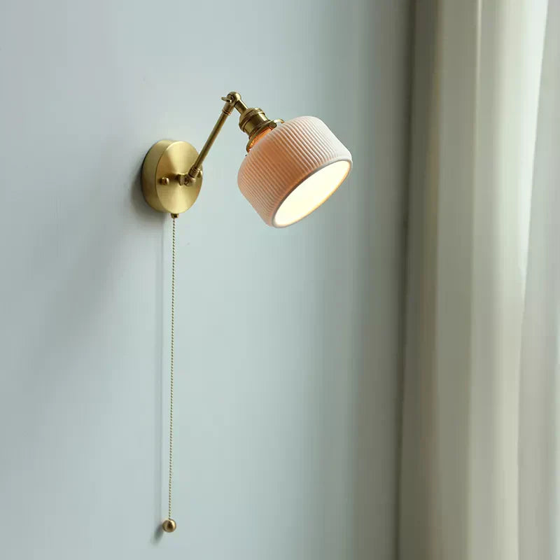 Nordic Ceramic Wall Light  Ribbed Glass Shade With Brass Fixture - Product detail 9