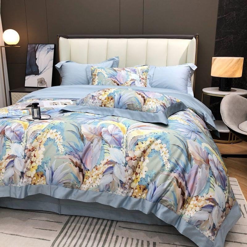 Luxury Egyptian Cotton Bedding Set  Floral Blue Pattern Design - Product detail 4