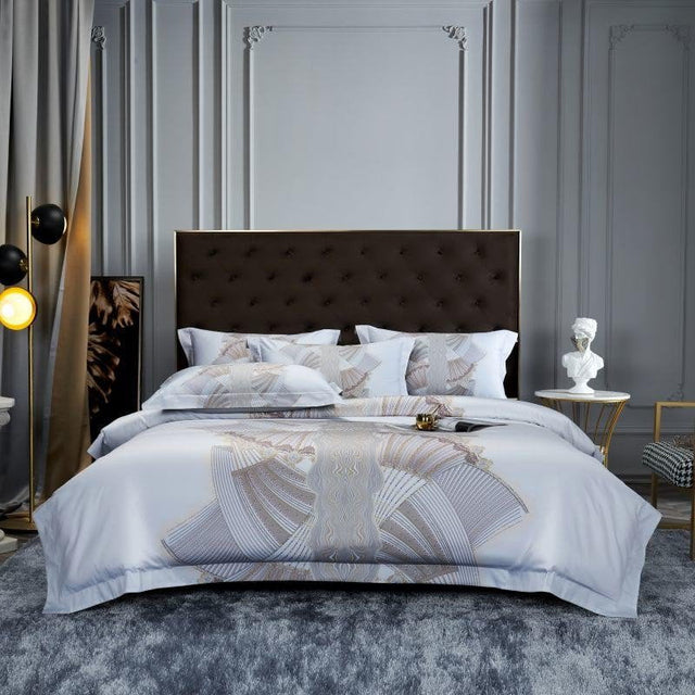 Luxury Egyptian Cotton Bedding  Silver Embroidered Design - Product showcase