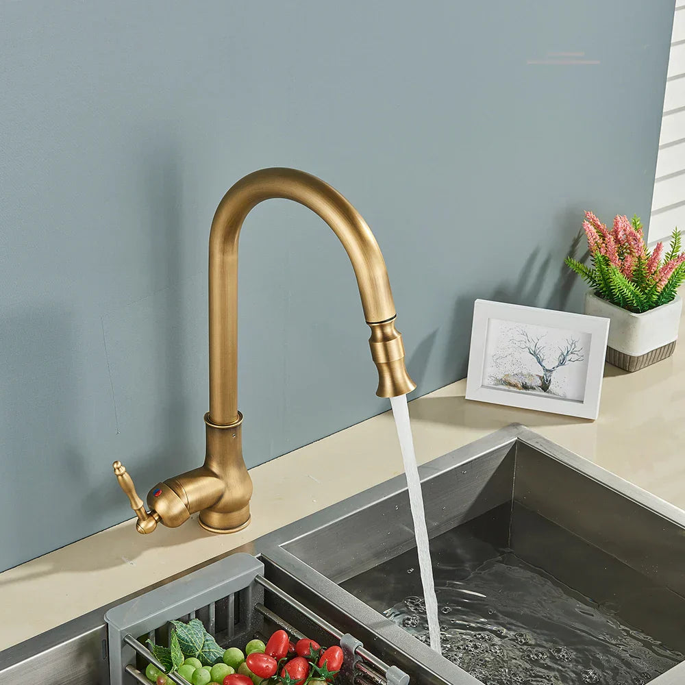 Vintage Kitchen Faucet  Antique Brass Swivel Design - Product detail 4
