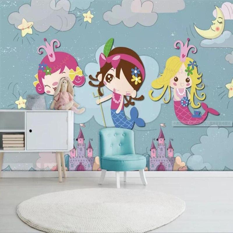 Mermaid Mural Wallpaper | Fantasy Castle Theme with Stars