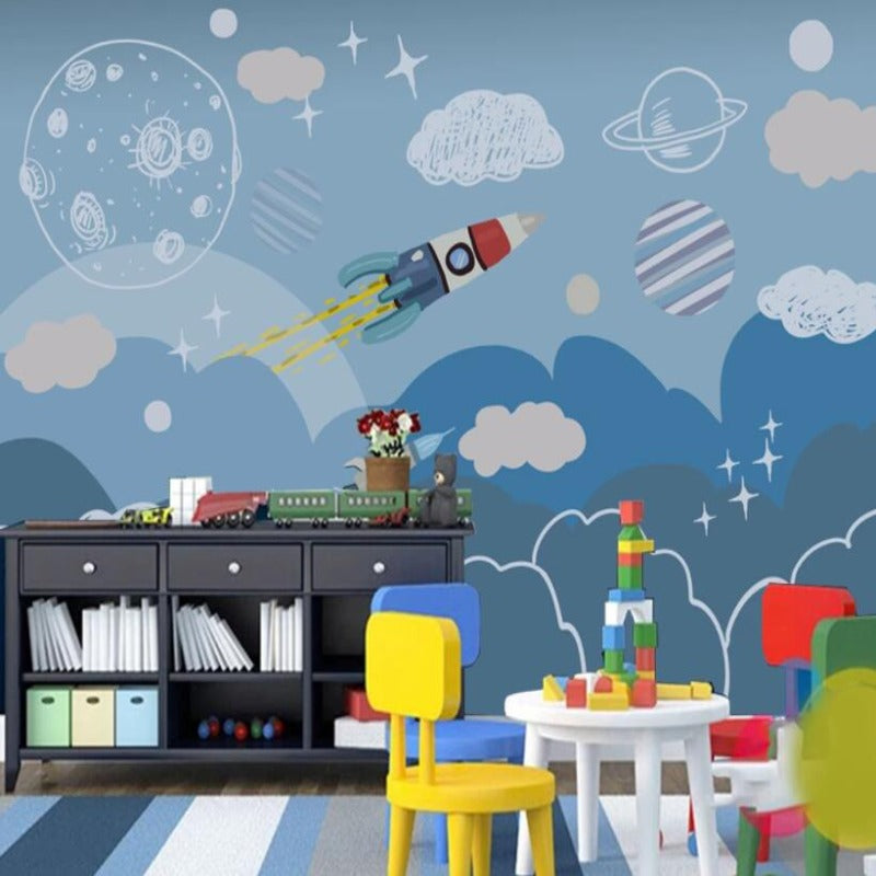 Space Mural Wallpaper | Rocket Adventure with Planets
