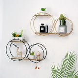 Scandinavian Wall Shelf  Iron  Wood Double Ring Design - Detailed view