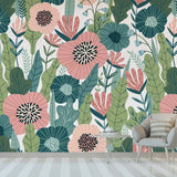 Floral Mural Wallpaper | Pink and Teal Botanical Pattern