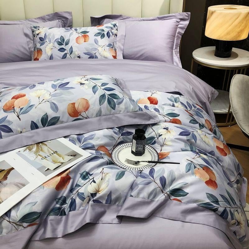 Floral Cotton Bedding Set  Lavender  Peach Botanical Pattern - Product detail 4