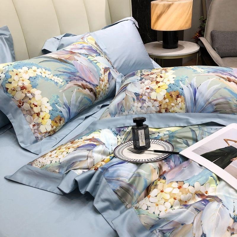 Luxury Egyptian Cotton Bedding Set  Floral Blue Pattern Design - Product detail 5
