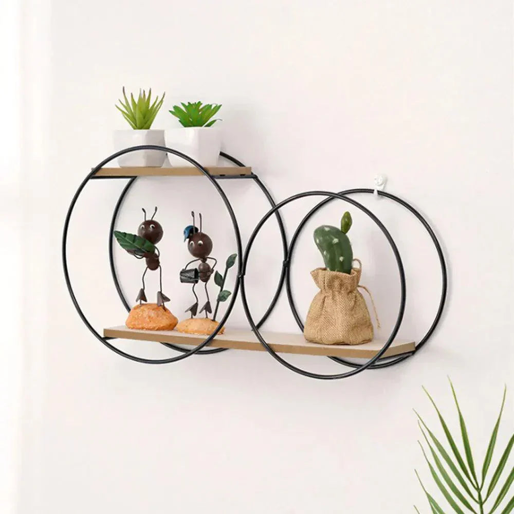 Scandinavian Wall Shelf  Iron  Wood Double Ring Design - Product detail 6