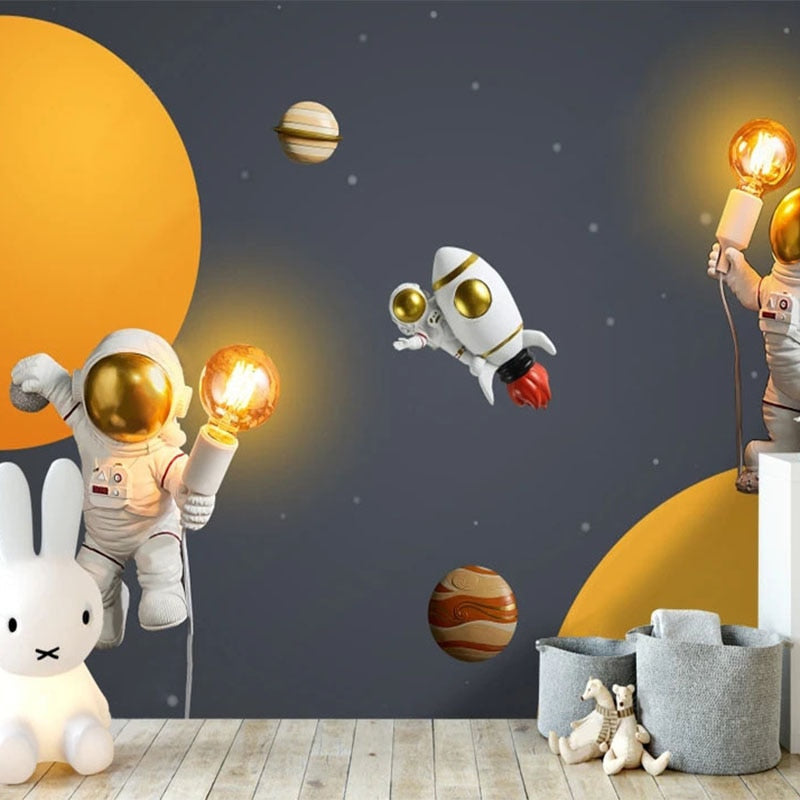 Space Mural Wallpaper | Astronaut Adventure with Glowing Planets