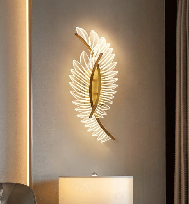 Modern Wing Wall Light  Gold LED Feather Design - Detailed view