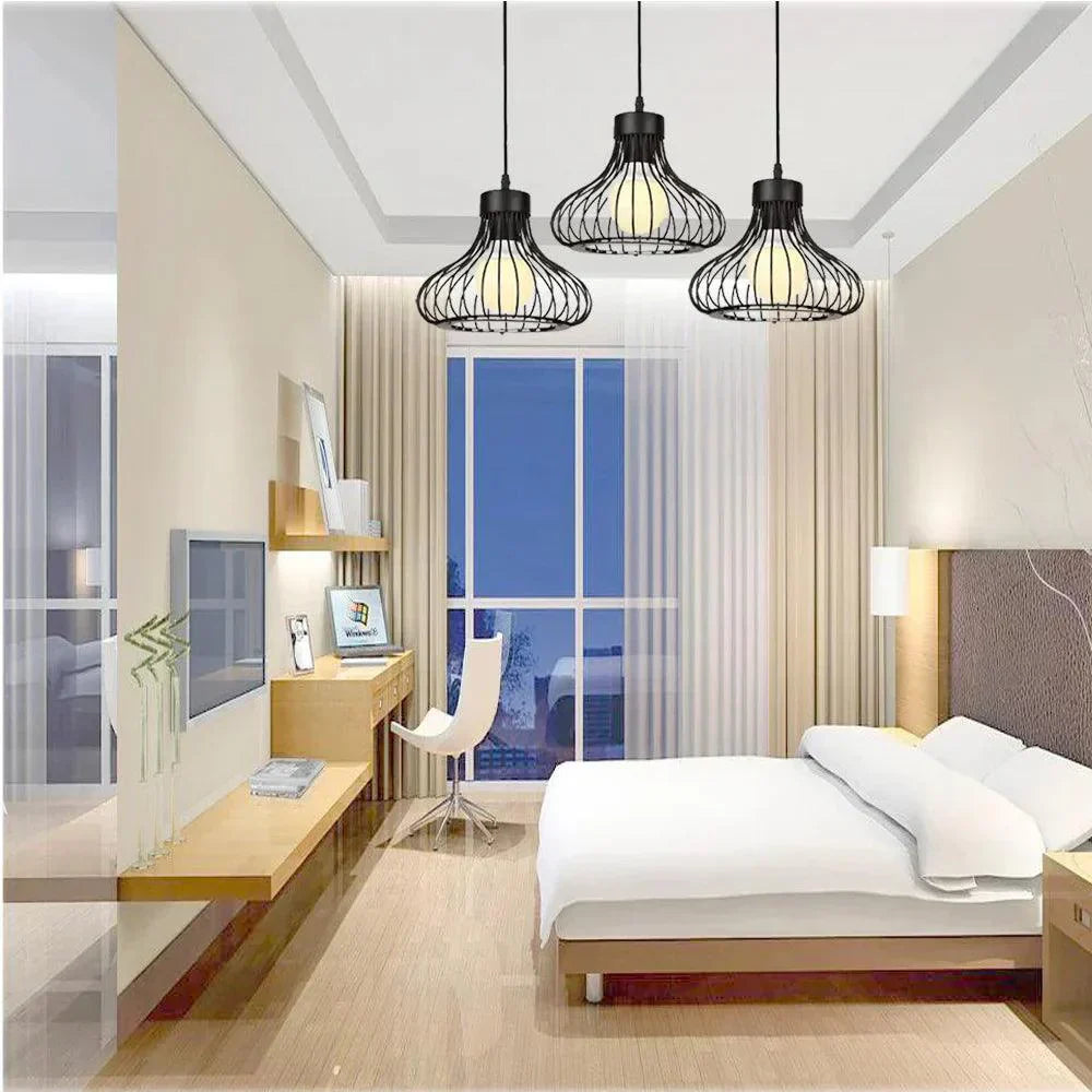 Industrial Pendant Light  Black Metal Cage Design - Product detail 4