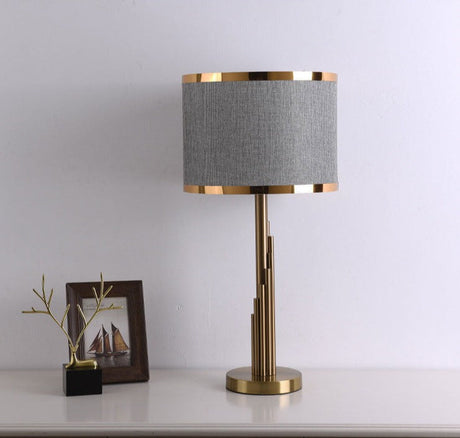 Art Deco Table Lamp  Brass Column with Linen Shade - Product detail 9