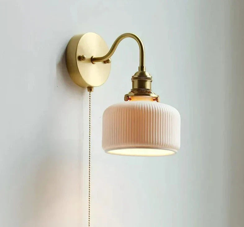 Nordic Ceramic Wall Light  Ribbed Glass Shade With Brass Fixture - Product detail 10
