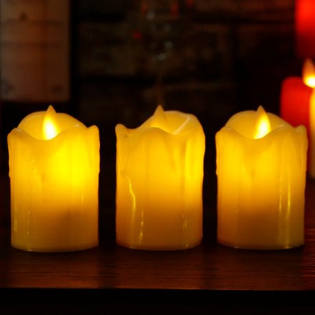 LED Flameless Candles  Dripping Wax Design Red  Yellow - Product detail 8