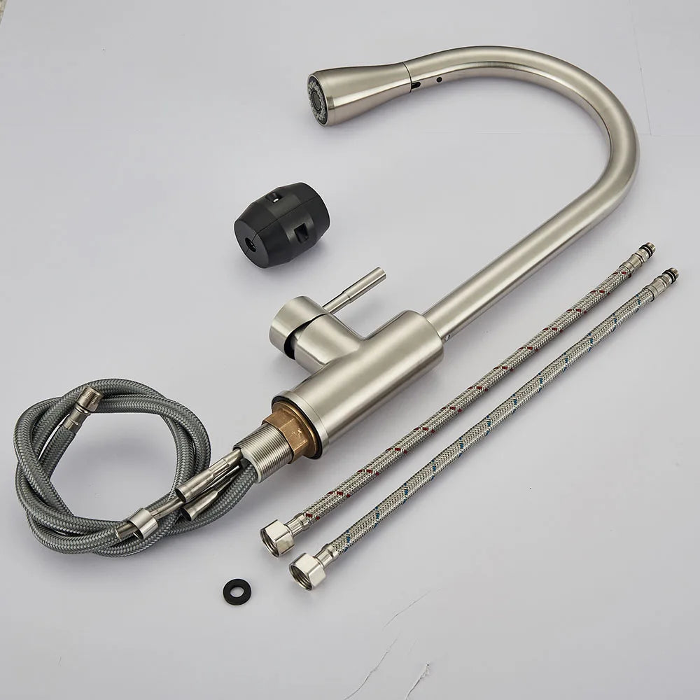 Modern Pull Down Kitchen Faucet  Brushed Nickel Flexible Spout - Detailed view