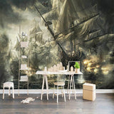 Pirate Mural Wallpaper | Vintage Naval Battle Scene